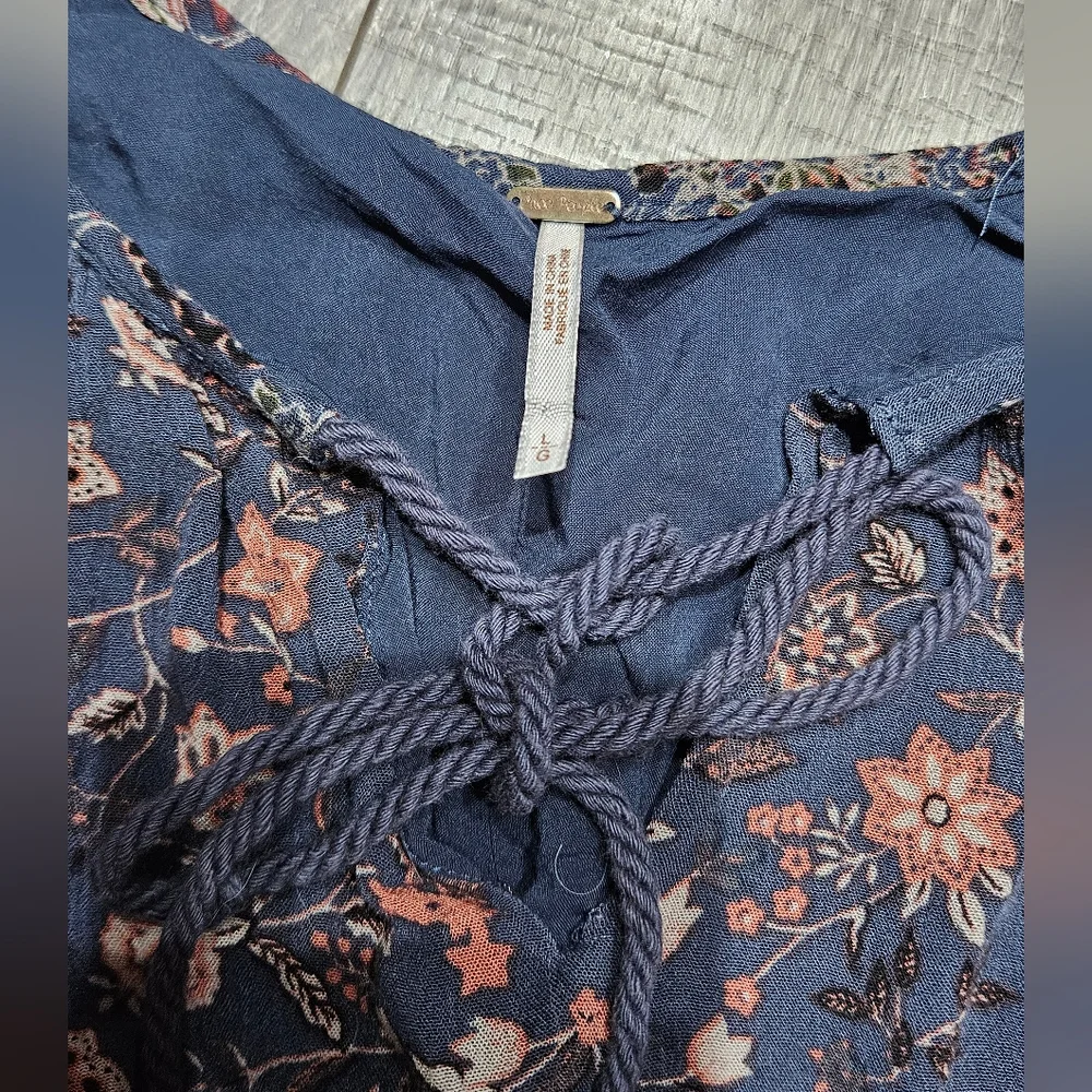 Free people Boho Paisley Blue Floral Lucky Loosey hang Swing Shift dress Large - Picture 7 of 9